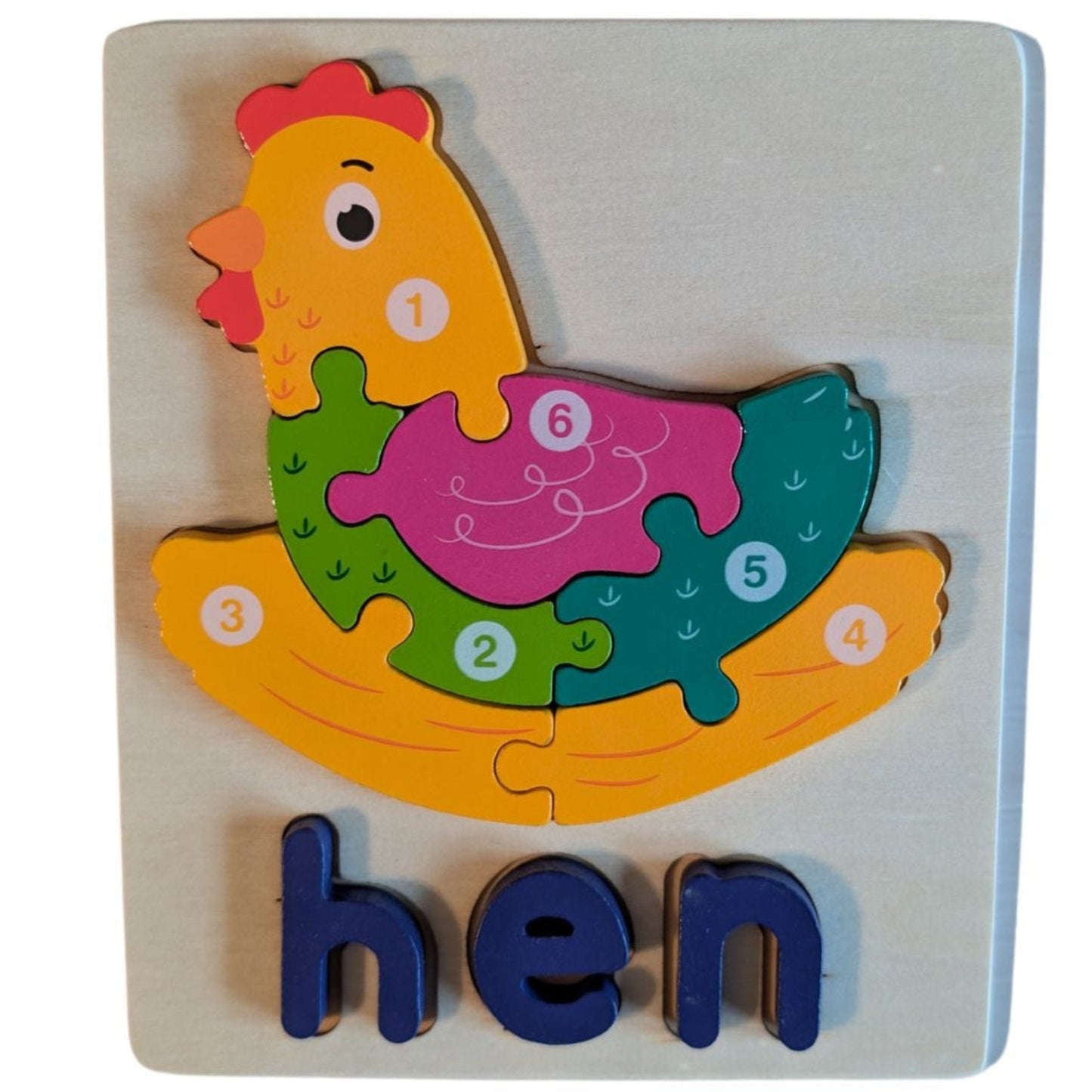 Wooden Animal Puzzle Set - Lion, Bear, Dog, and Hen