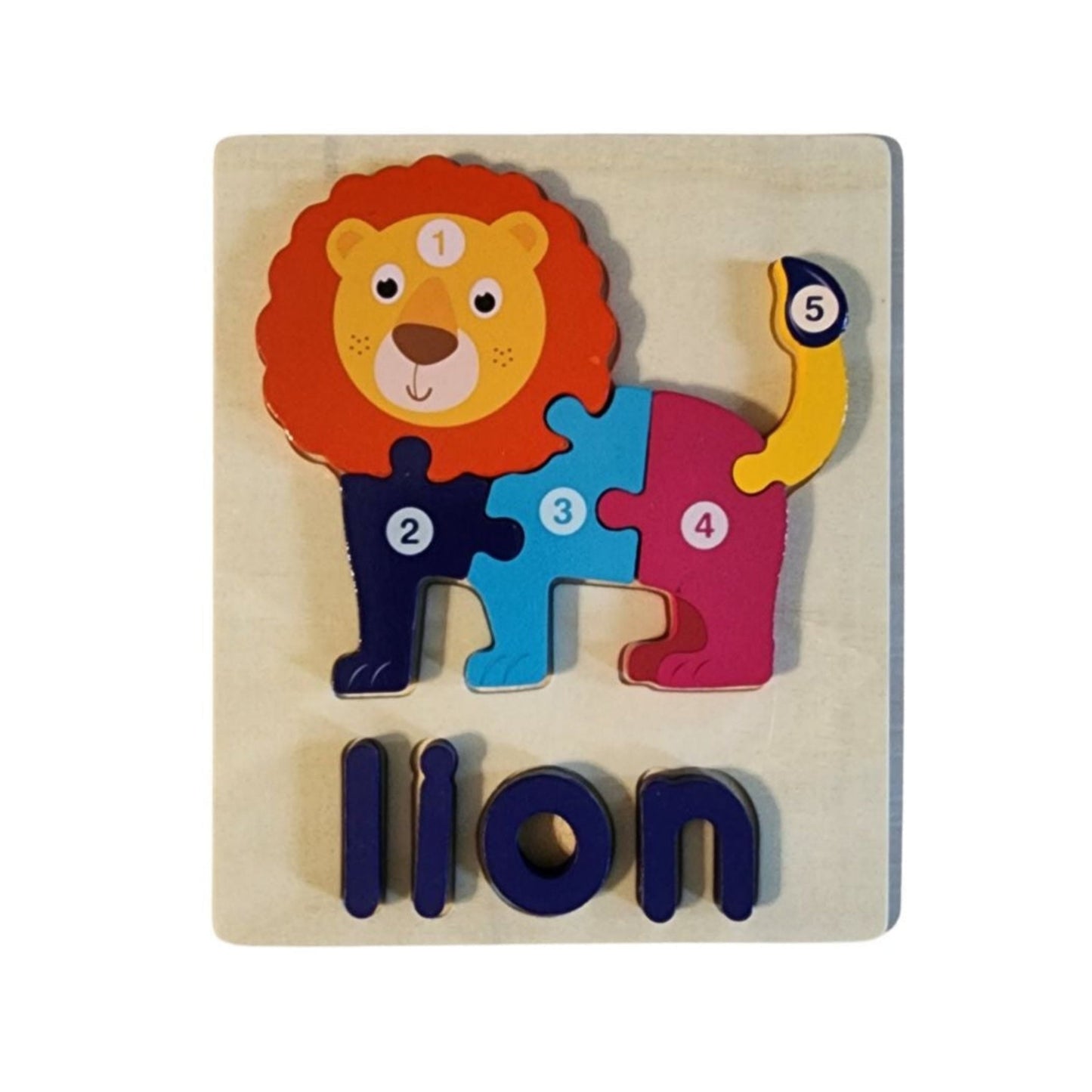 Wooden Animal Puzzle Set - Lion, Bear, Dog, and Hen