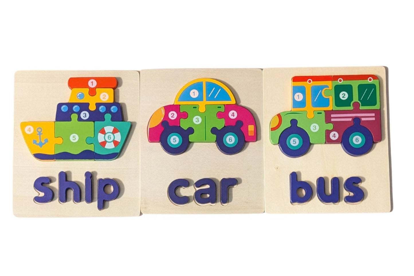 Wooden Puzzle Set - Ship, Car, and Bus