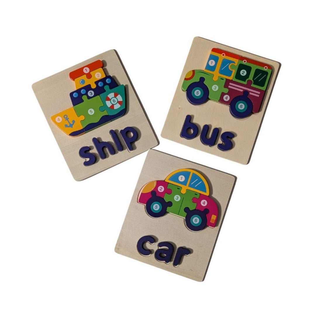 Wooden Puzzle Set - Ship, Car, and Bus